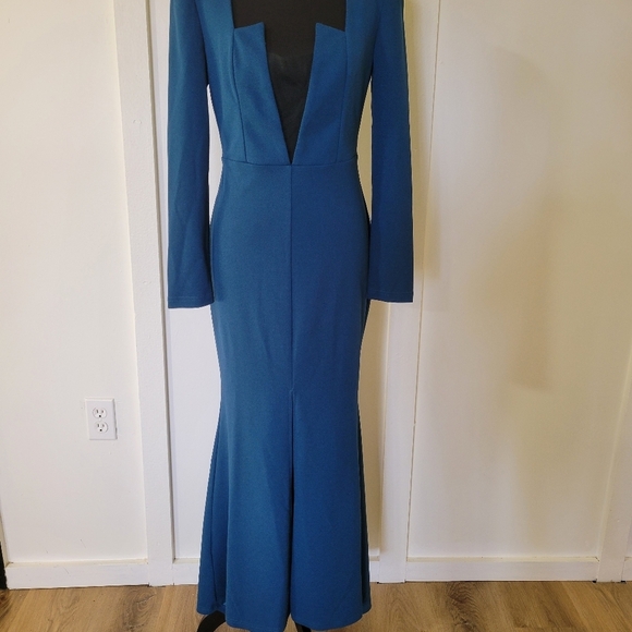 Elegant Teal Long Sleeve Dress - Picture 4 of 14